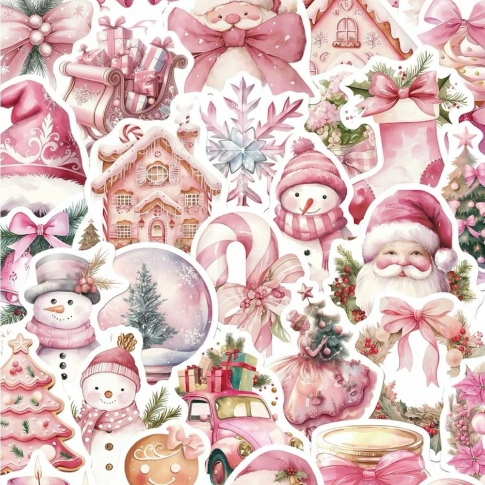 50 Festive Pink Christmas Sticker Set